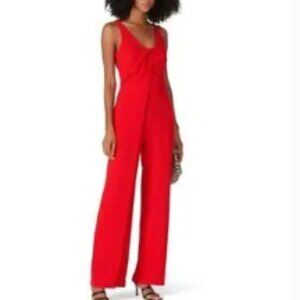 Trina Turk Hedy Jumpsuit Sleeveless V-Neck Pleated Front Straight Leg Red 8